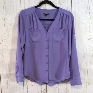 Express Slim Fit Button Portofino Shirt Lavender